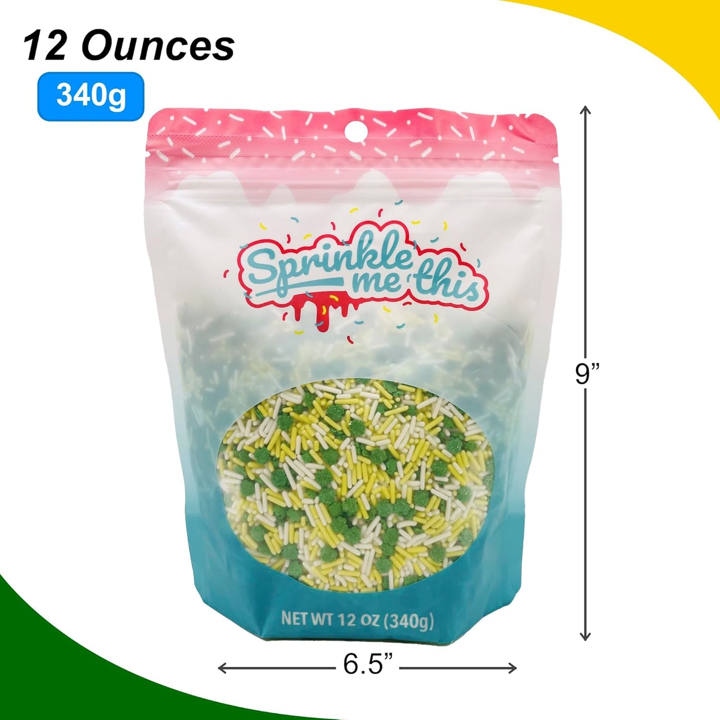 St. Pat’s Luck Sprinkle Blend – Shamrock, White & Yellow Sprinkles | 4, 8 & 12 oz Bags