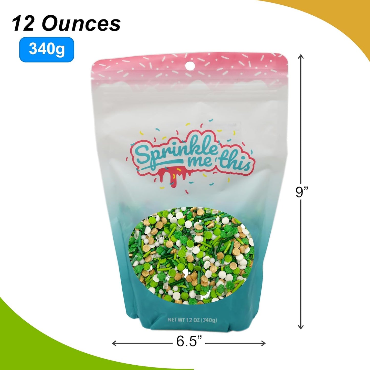 Sprinkle Me This – Emerald Isle Blend – St. Patrick’s Day Sprinkles – Clover, Jimmies, Confetti & Pearls – 8 & 12 oz for Baking & Decorating