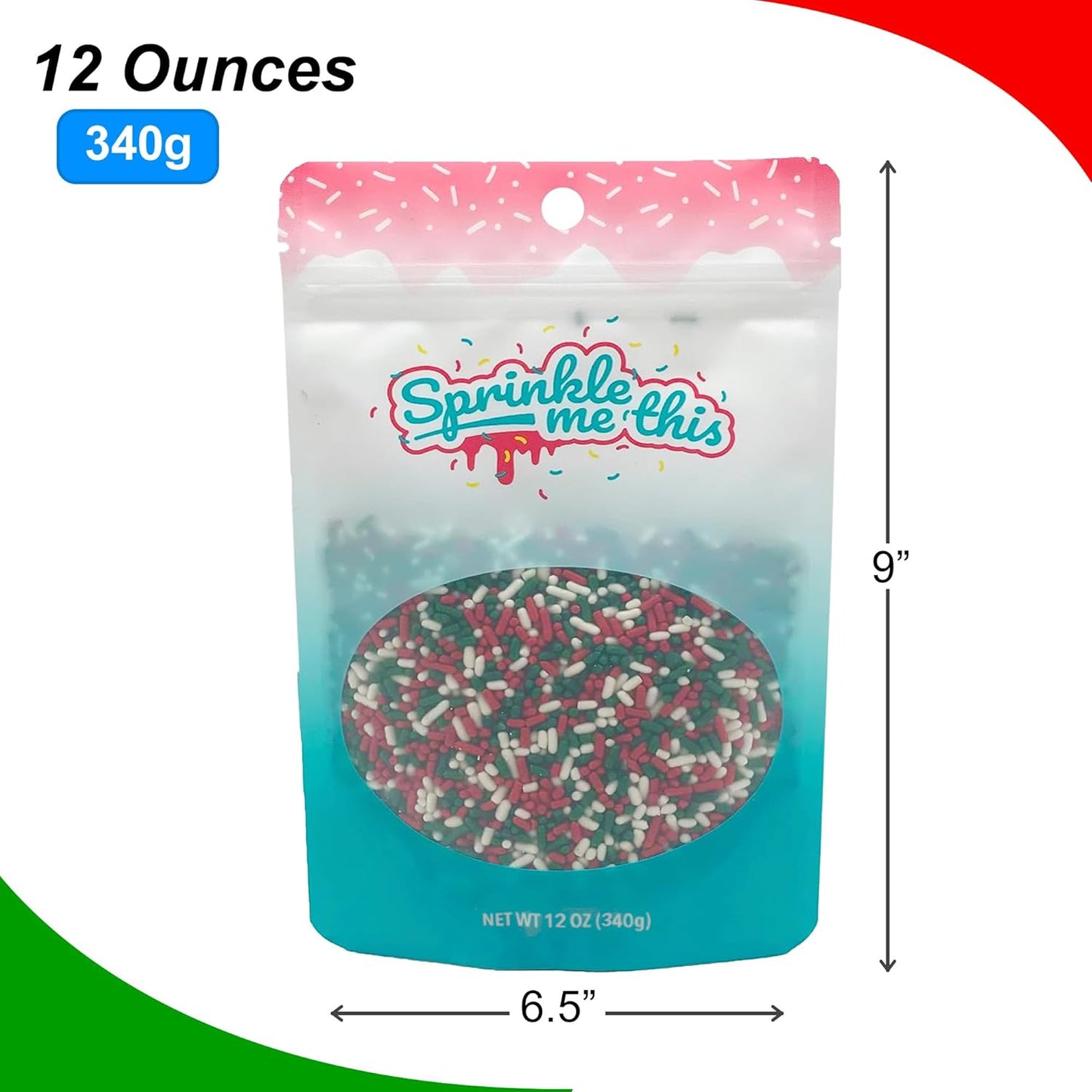 Sprinkle Me This – Green, Red and White Blend Sprinkles – 4, 8 & 12 oz – Festive Dessert Topping for Cookies, Cupcakes, and Cakes