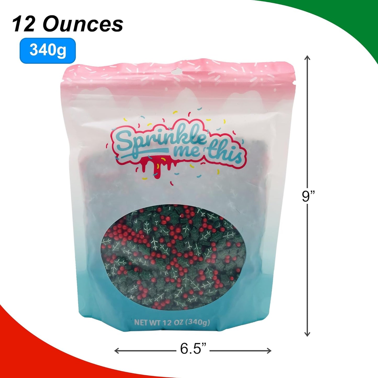 Sprinkle Me This – Dextrose Holly Berry Blend Sprinkle Mix – 4, 8 & 12 oz – Festive Dessert Topping for Cookies, Cupcakes, and Cakes