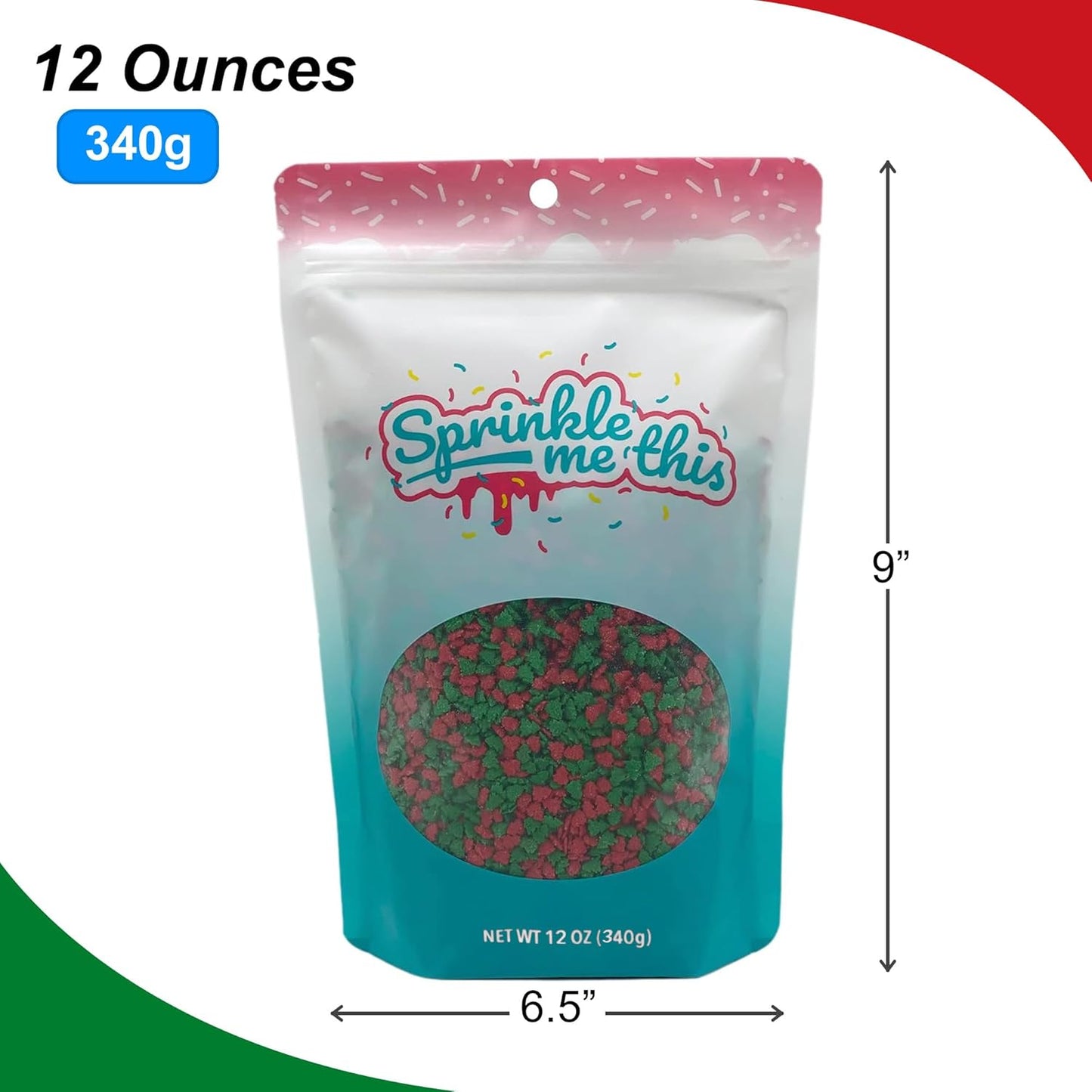Sprinkle Me This – Red and Green Tree Sprinkles – 4, 8 & 12 oz – Festive Dessert Topping for Cookies, Cupcakes, and Cakes
