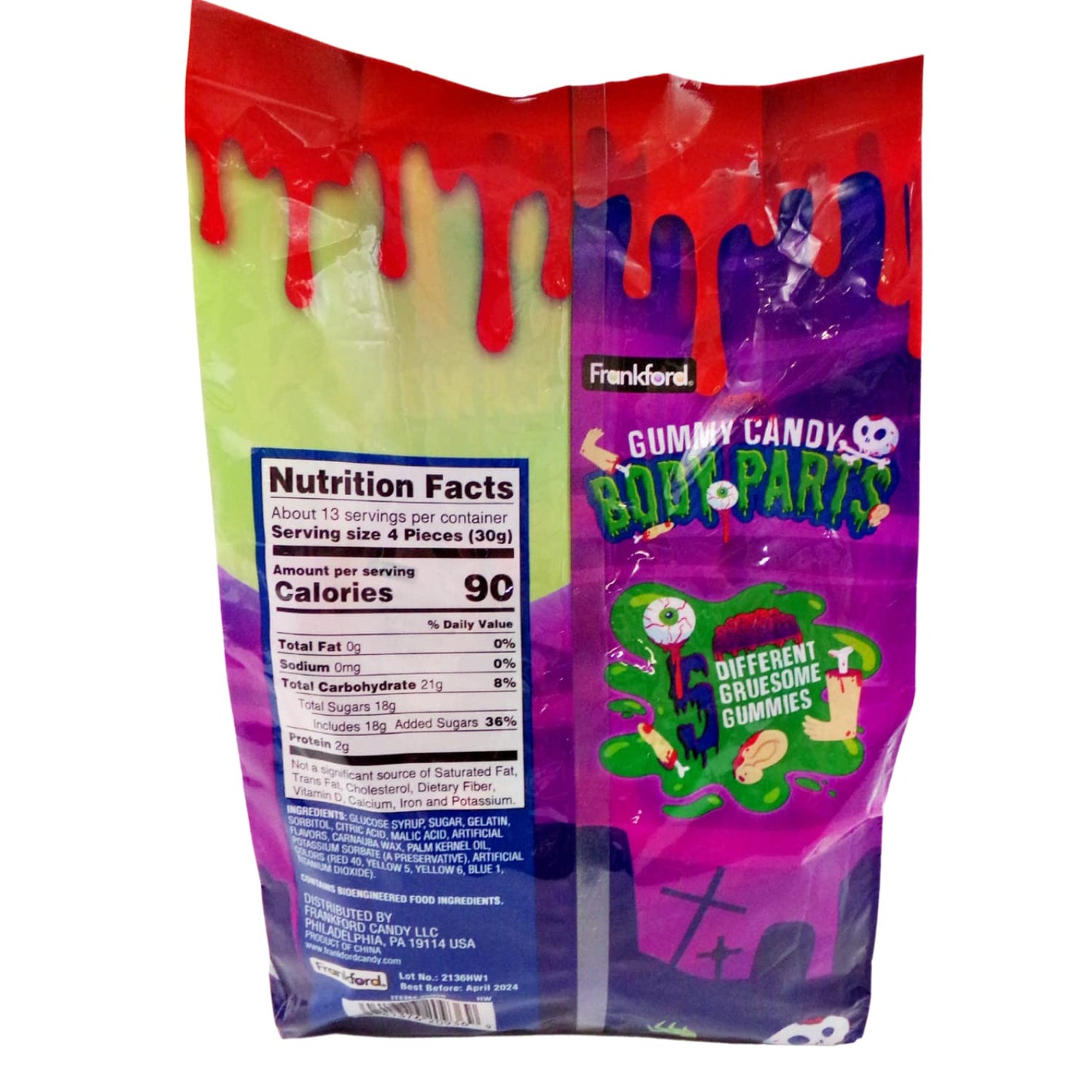 Frankford Halloween Gummy Candy Body Parts (50 Count) – Assortment of 5 Creepy Shapes