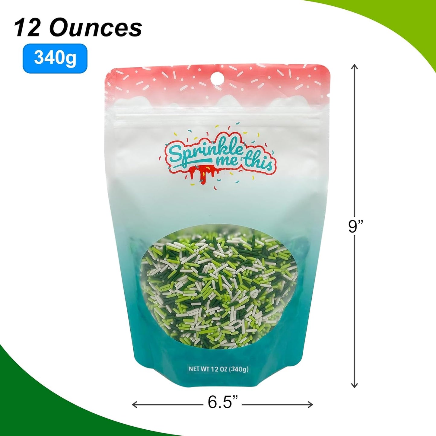 Sprinkle Me This – Lucky Jimmy Blend – St. Patrick’s Day Jimmies in Green, Lime & White (8 & 12 oz Bags)