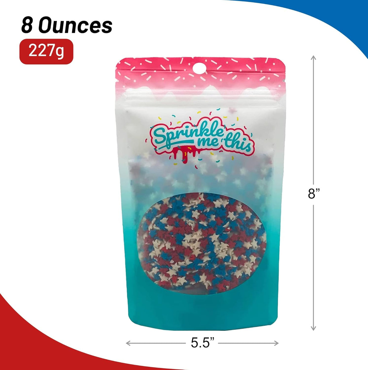 Sprinkle Me This – Patriotic 4th of July Large Star Sprinkles – Red, White & Blue – 4, 8 & 12 oz