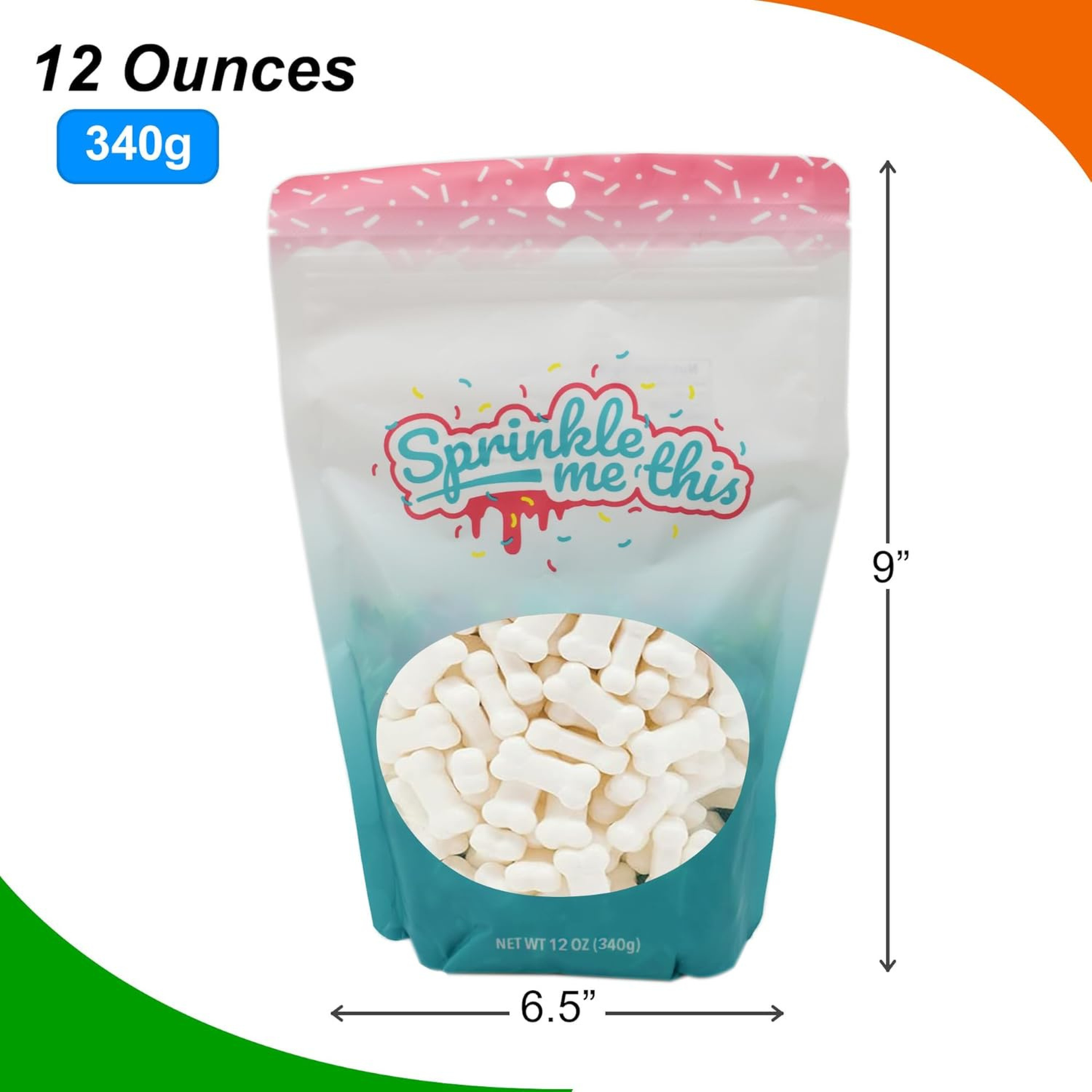 Sprinkle Me This – Bag of Bones Candy Sprinkles – 4, 8 & 12 oz – Halloween Dessert Topping for Cookies, Cupcakes & Cakes