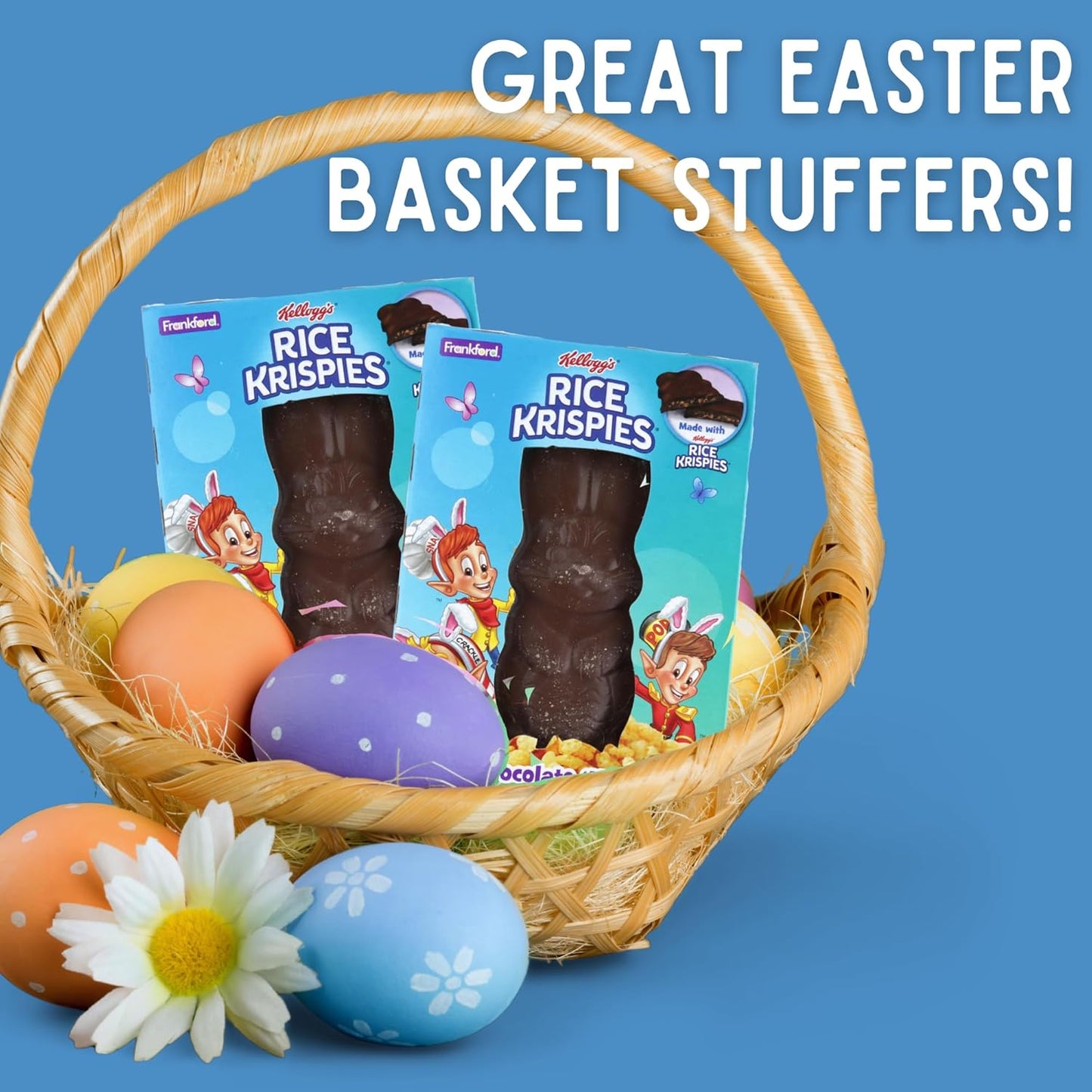 Frankford Rice Krispies Candy Bunny 1.6 oz – Crunchy Easter Treat in Strawberry or Milk Chocolate ‘N Cereal