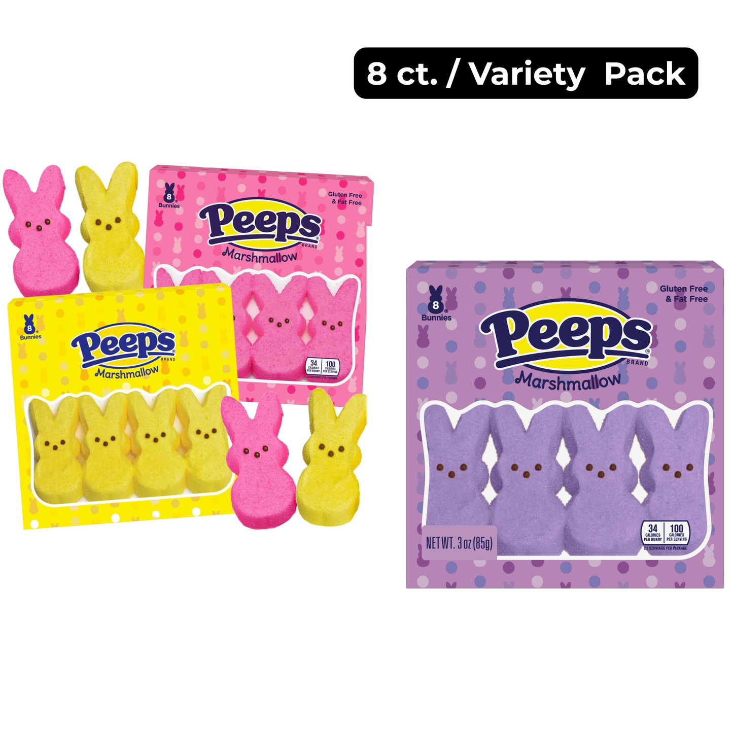 Peeps Marshmallow Chicks & Bunnies – Soft Easter Candy – Pink, Lavender, Yellow & Blue – 5, 8, 10 Count & Variety Pack