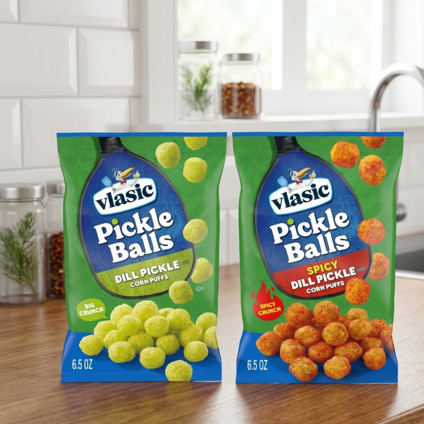 Vlasic Pickle Balls Corn Puffs | Dill Pickle or Spicy Dill Flavored Corn Puffs, 6.5 oz Bags | Available in 1 Pack, 2 Pack Combo, 3 Pack, 6 Pack & 12 Pack