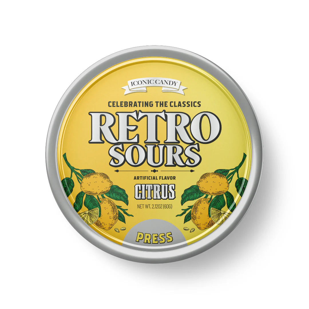 Retro Sours Tin Can – Citrus, Tangerine, Mango - Classic Hard Candy in Bold Fruity Flavors – 1 Pack, 8 Pack, or 3 Flavor Variety Pack