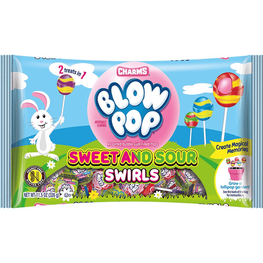 Charms Blow Pop Sweet & Sour Swirls – 11.5 oz Bag (Approx. 21 Pops) – Easter & Everyday Treats