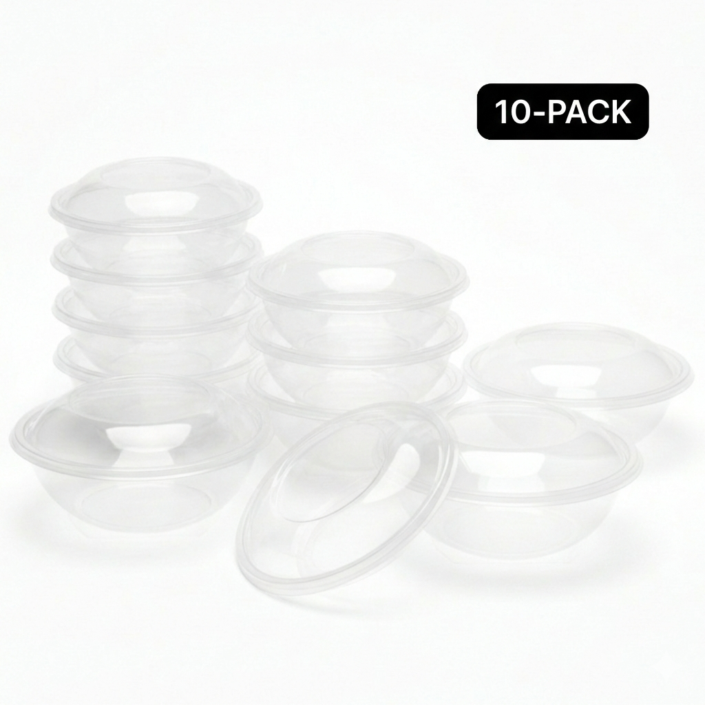 Clear Plastic Salad Bowls with Lids (24 Ounces) – Disposable To-Go Containers for Salads, Smoothie Bowls & Power Bowls – Leak-Resistant, Stackable, BPA-Free