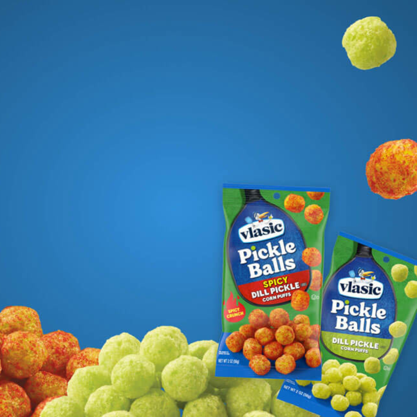 Vlasic Pickle Balls Corn Puffs | Dill Pickle or Spicy Dill Flavored Corn Puffs, 2 oz Bags | Available in 1 Pack, 2 Pack Combo, 3 Pack, 6 Pack & 12 Pack