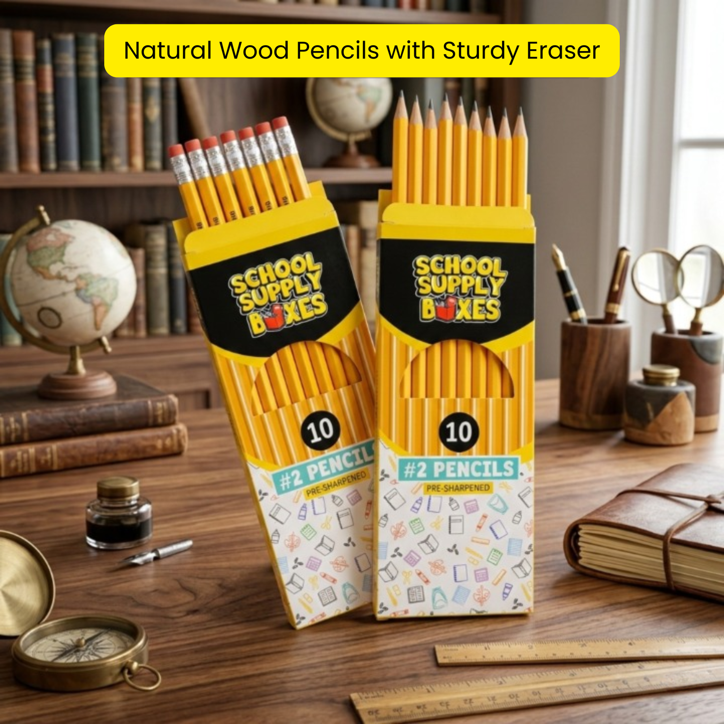 School Supply Boxes | (8 ct.) or (10 ct.) Wooden Pencil Pack  | Available in 1 Pack, 6 Pack, 12 Pack, 24 Pack, & 48 Pack | Pre-Sharpened No. 2 Wooden Pencils