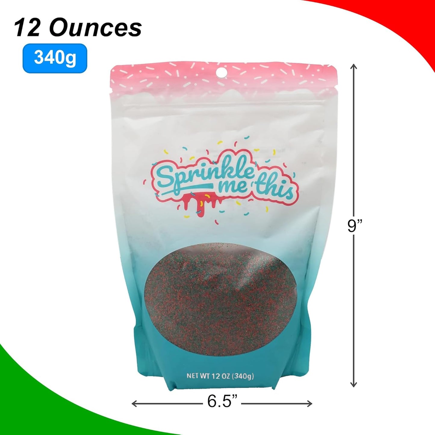 Sprinkle Me This – Red and Green Sanding Sugar – 4, 8 & 12 oz – Festive Dessert Topping for Cookies, Cupcakes, and Cakes