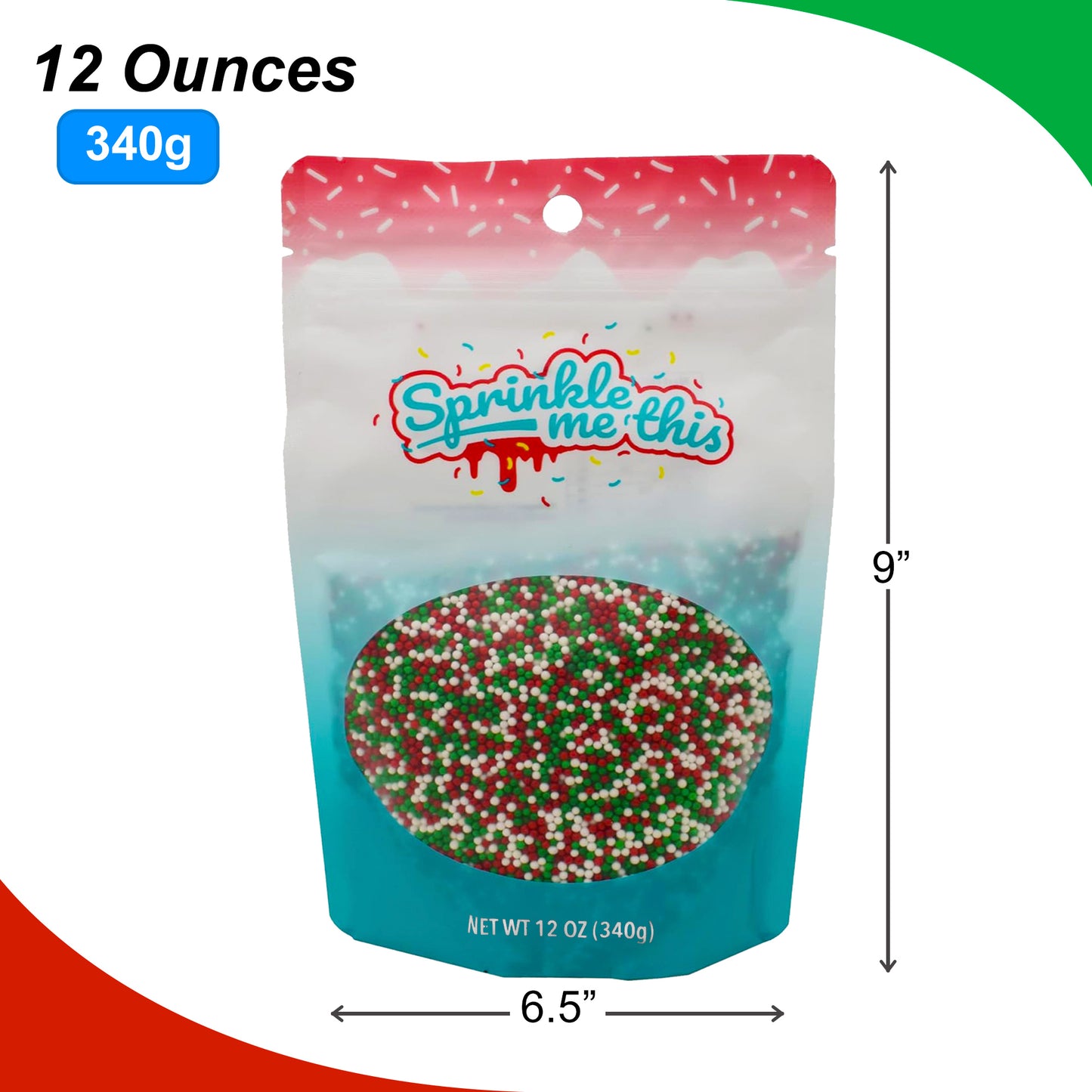 Sprinkle Me This – Christmas Blend Nonpareils – 4, 8 & 12 oz – Festive Dessert Topping for Cookies, Cupcakes, and Cakes