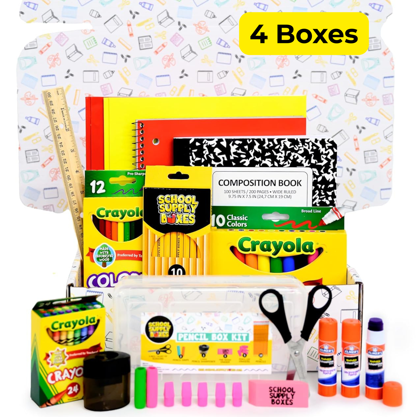 School Supply Boxes | K–5 Bundle | Complete School Supply Kit with Notebooks, Art & Writing Supplies | Box (1), Case (4), Pallet (180)