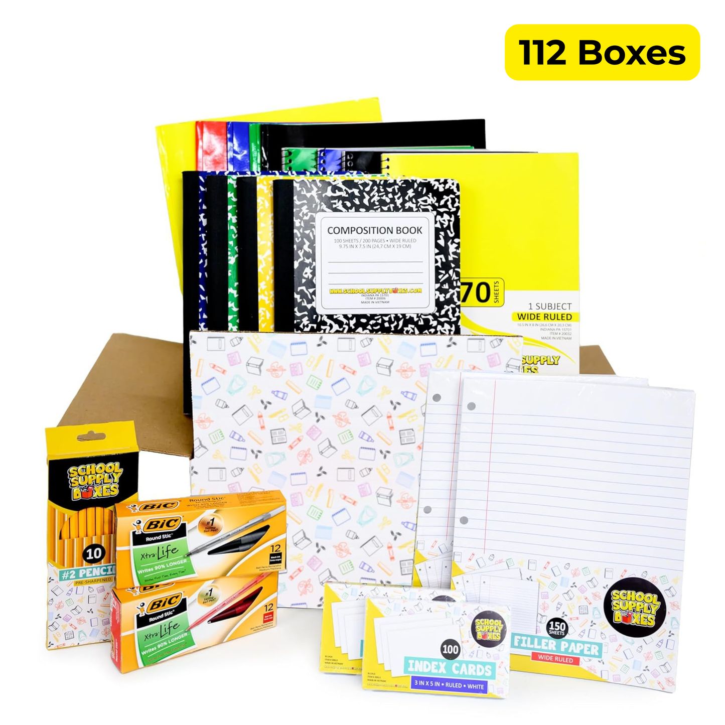 School Supply Boxes | Elementary Writing Bundle | All-in-One Writing Kit | Box (1), Case (2), Pallet (112)