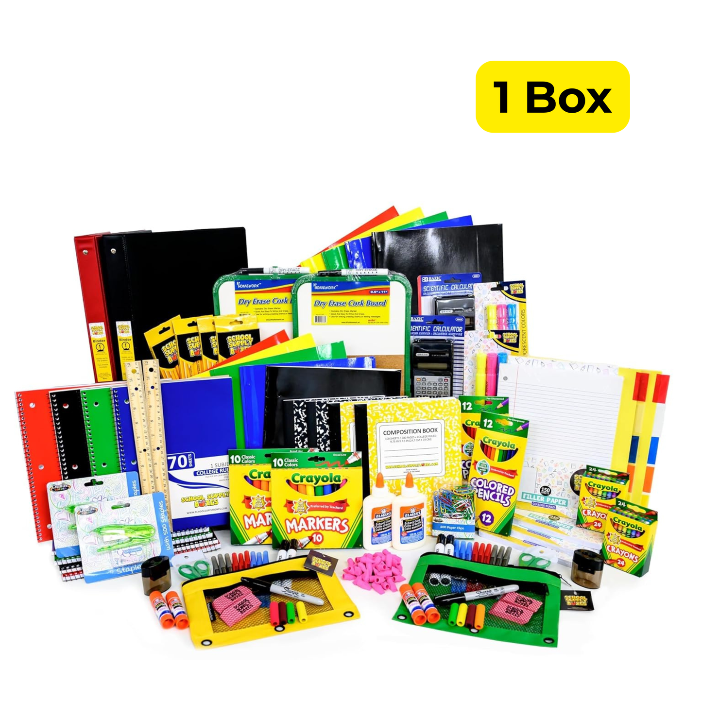School Supply Boxes | Mega Bundle | Back-to-School Essentials for Students & Teachers | 90+ Neatly Packed Items | Box (1), Case (2), Pallet (36)