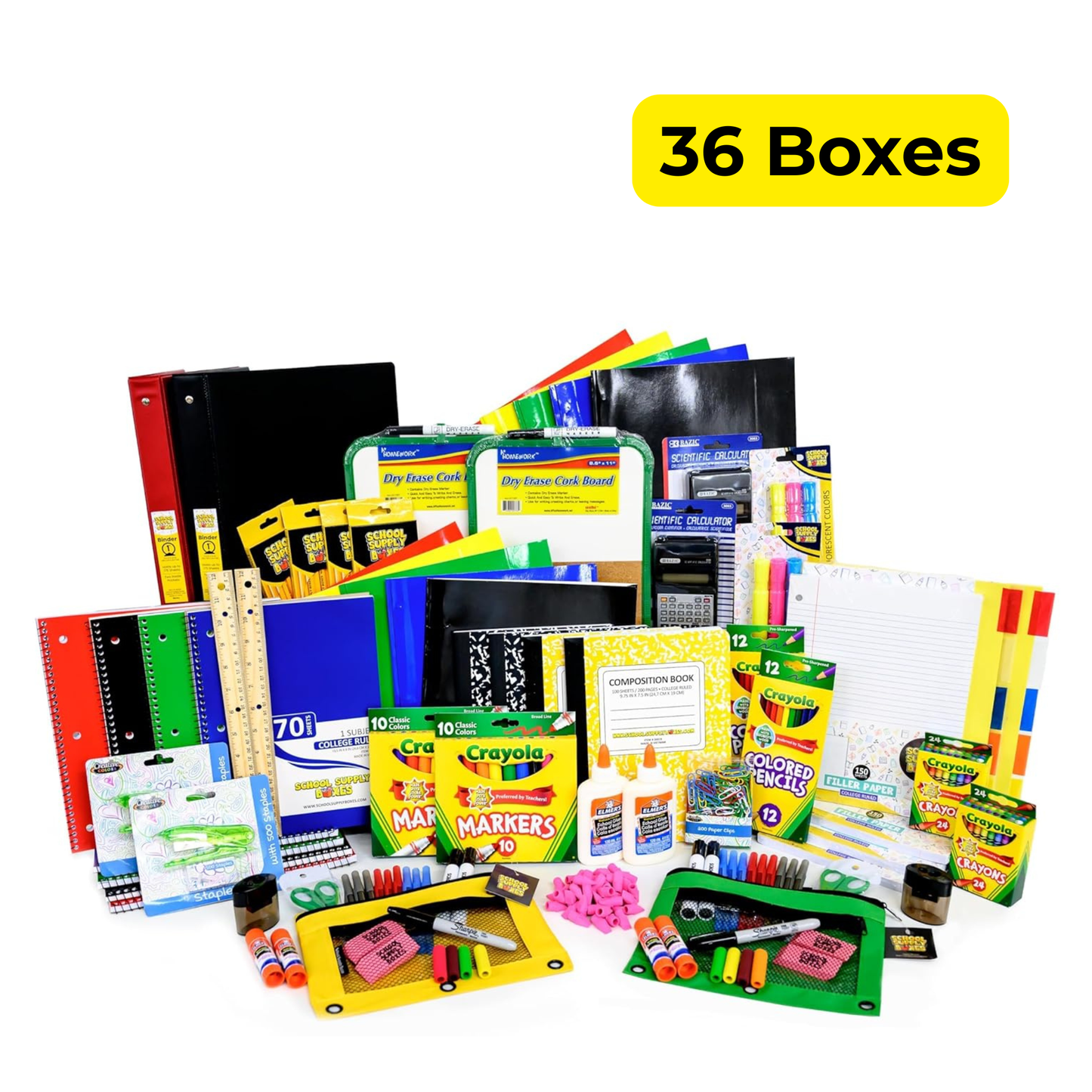 School Supply Boxes | Mega Bundle | Back-to-School Essentials for Students & Teachers | 90+ Neatly Packed Items | Box (1), Case (2), Pallet (36)