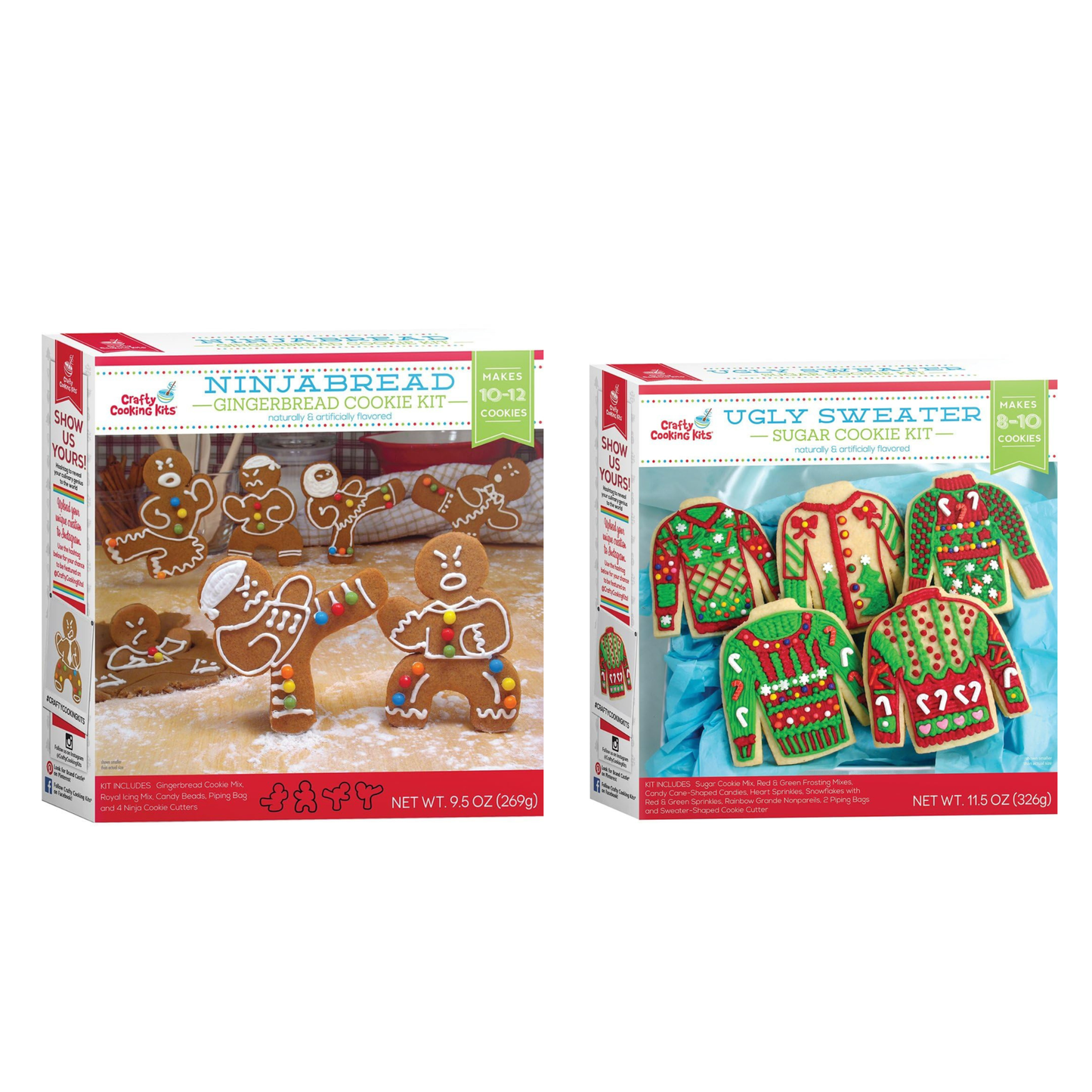Treat Yourself! | Ninjabread Gingerbread & Ugly Sweater Sugar Cookie Baking Kits | Holiday Cookie Decorating Set Makes 8-10 Cookies ea. | Fun Christmas Baking Activity for Kids, Families, Parties & Gifts