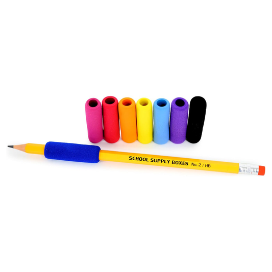 School Supply Boxes | Foam Pencil Grippers | Available in 50 Pack, 100 Pack, 250 Pack | Assorted Colors of Black, Pink, Red, Royal Blue, Yellow, Sky Blue, Purple, & Orange