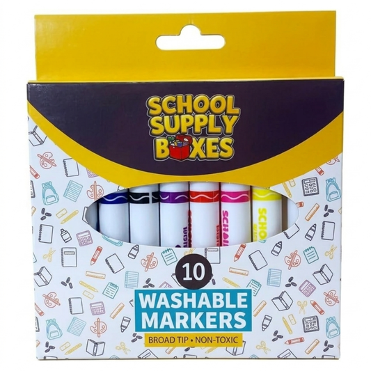 School Supply Boxes | 10 Count Washable Broad Tip Markers | Available in Multiple Pack Sizes | Vibrant, Long-Lasting Color