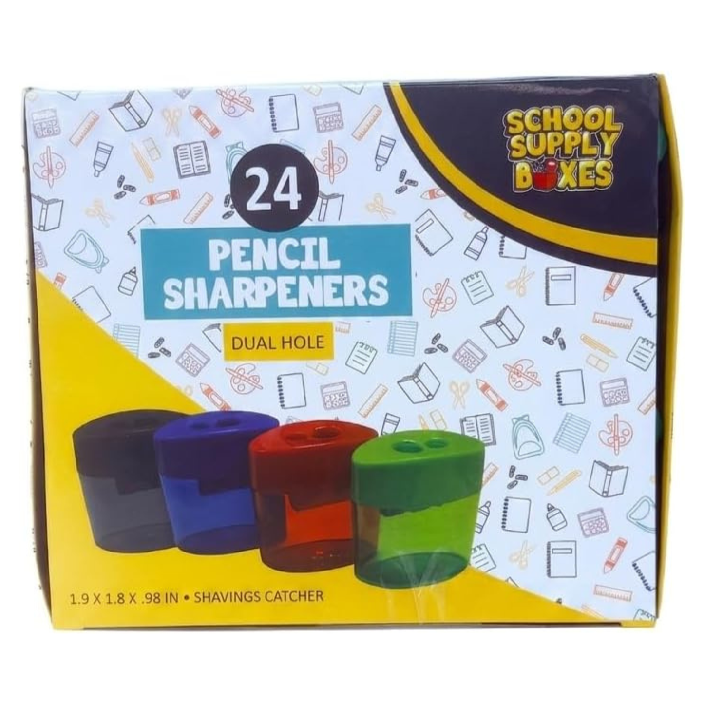School Supply Boxes | Assorted Colors, Dual Hole Pencil Sharpeners | Available in 24 Pack, 48 Pack, 96 Pack, & 240 Pack | Durable Classroom and Office Supplies