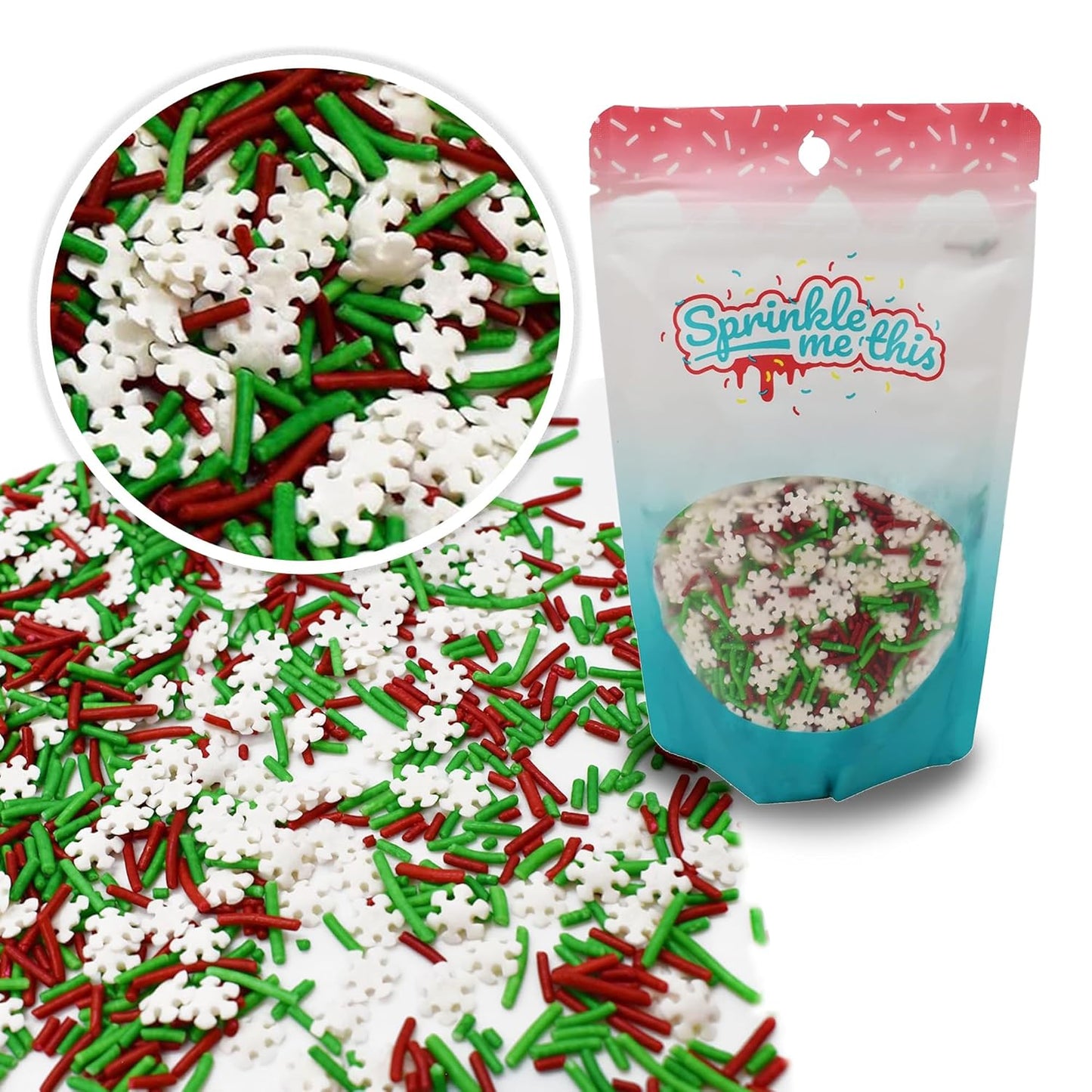 Sprinkle Me This – Jimmies and Snowflakes Sprinkles – 4, 8 & 12 oz – Festive Dessert Topping for Cookies, Cupcakes, and Cakes