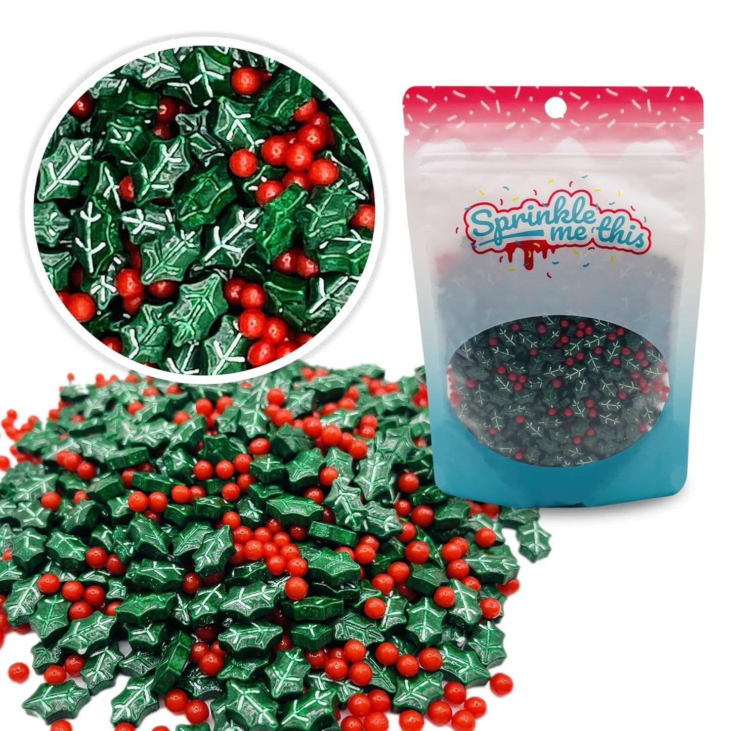 Sprinkle Me This – Dextrose Holly Berry Blend Sprinkle Mix – 4, 8 & 12 oz – Festive Dessert Topping for Cookies, Cupcakes, and Cakes