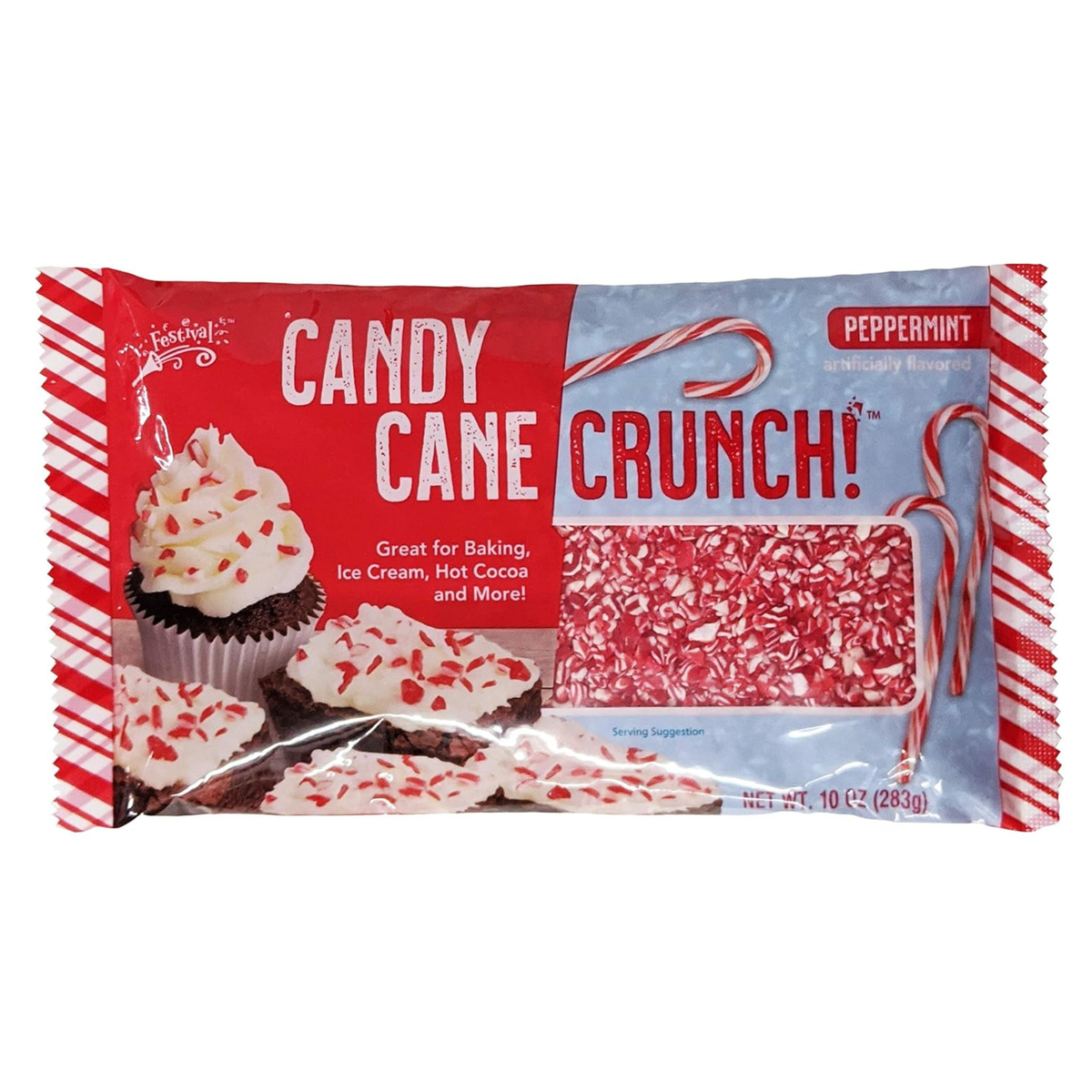 Treat Yourself! | Festival Peppermint Candy Cane Crunch | Holiday 10 oz Bag (Multiple Pack Sizes) | Crushed Candy Cane Pieces for Baking, Hot Cocoa, Ice Cream, & Holiday Desserts