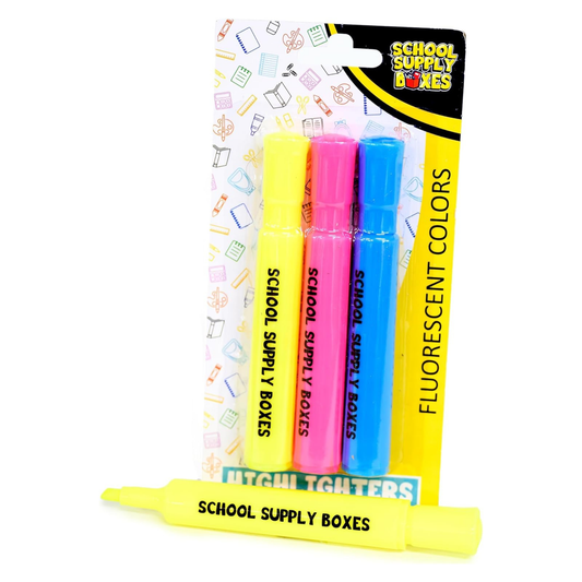 School Supply Boxes | Available in 3 ct. Assorted Colors Highlighters or Yellow Highlighter | Available in Multiple Pack Sizes