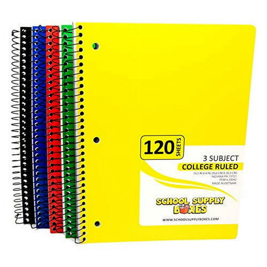 School Supply Boxes | College-Ruled 3 Subject Notebooks | Available in Multiple Colors & Pack Sizes | 10.5 IN x 8 IN (120 Sheets) Notebooks for School, Work & Office
