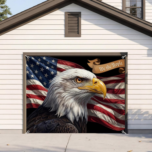 American Flag Bald Eagle Backdrop Banner with We The People Design (9x7ft) | Patriotic Wall Hanging for Garages, Events, Photo Booths, Parties & Stage Decor