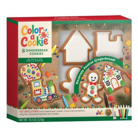 Treat Yourself! | Color a Cookie Festive Gingerbread Cookie Kit | Christmas Activity Kit | 8 Pre-Baked Iced Cookies, Rainbow Gumdrops, Rainbow Confetti, & 5 Food-Safe Markers