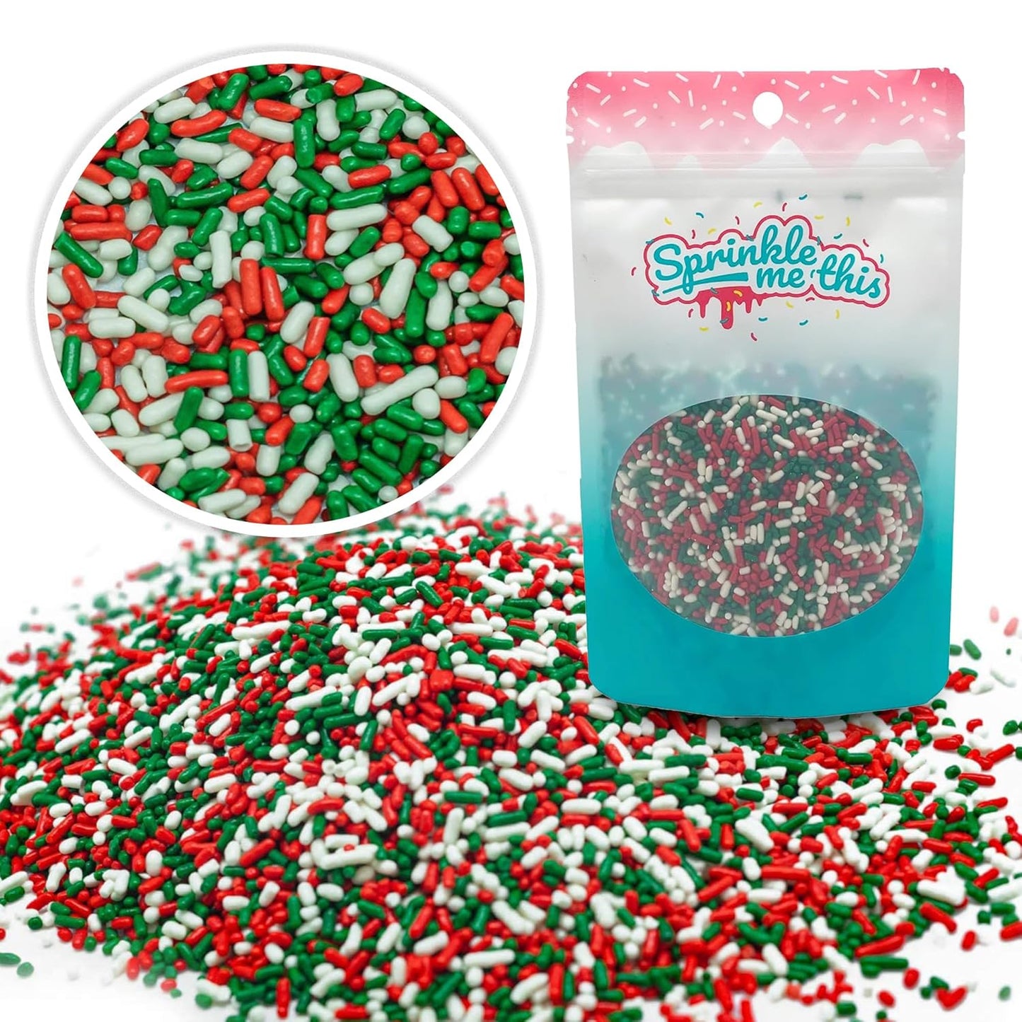 Sprinkle Me This – Green, Red and White Blend Sprinkles – 4, 8 & 12 oz – Festive Dessert Topping for Cookies, Cupcakes, and Cakes