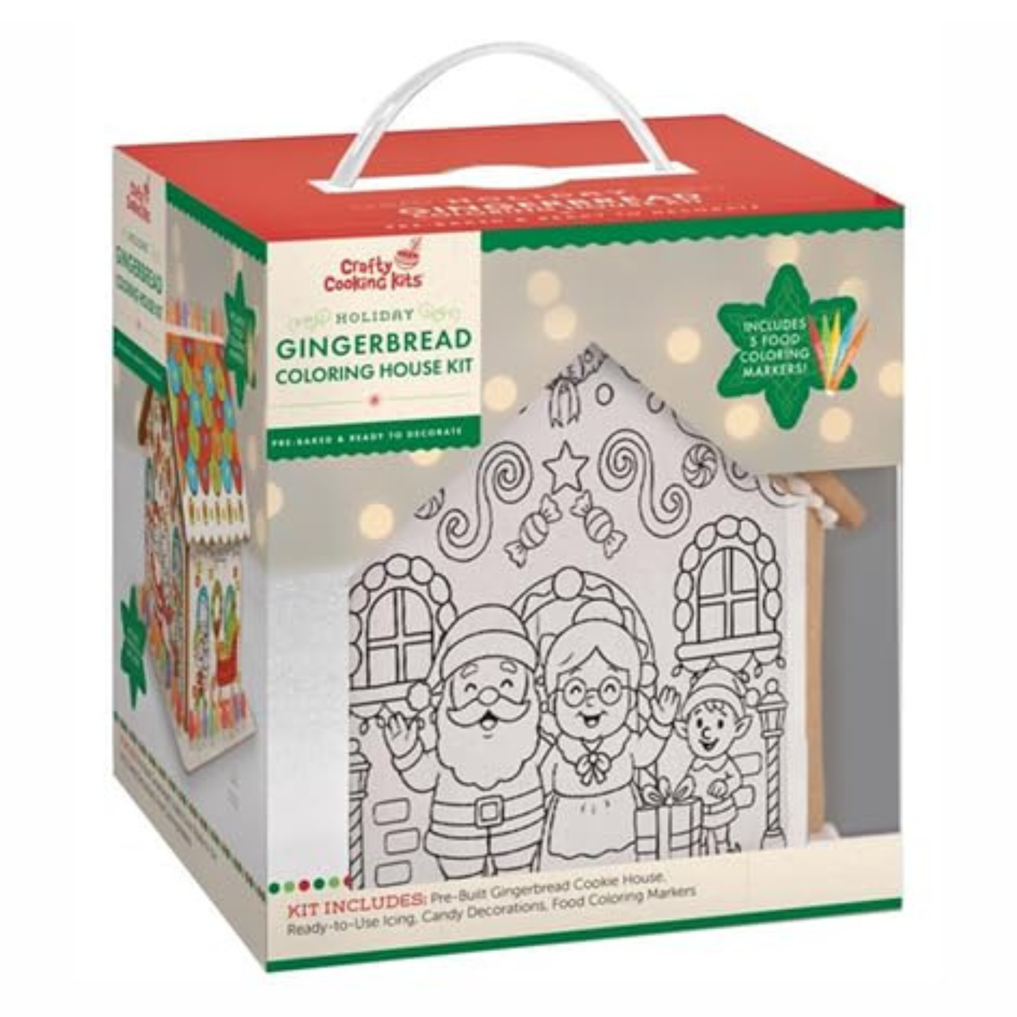Treat Yourself! | Pre-Built Holiday Gingerbread Coloring House Kit - Santa | Includes White Icing, Rainbow Gumdrops & 5 Food-Safe Markers