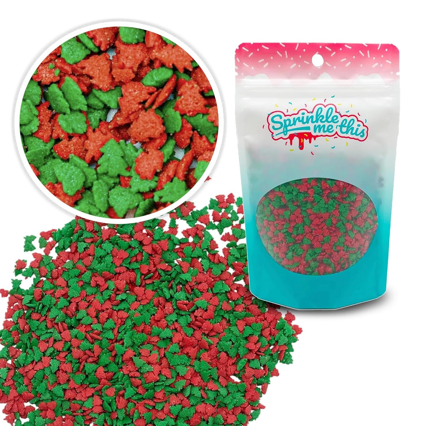 Sprinkle Me This – Red and Green Tree Sprinkles – 4, 8 & 12 oz – Festive Dessert Topping for Cookies, Cupcakes, and Cakes