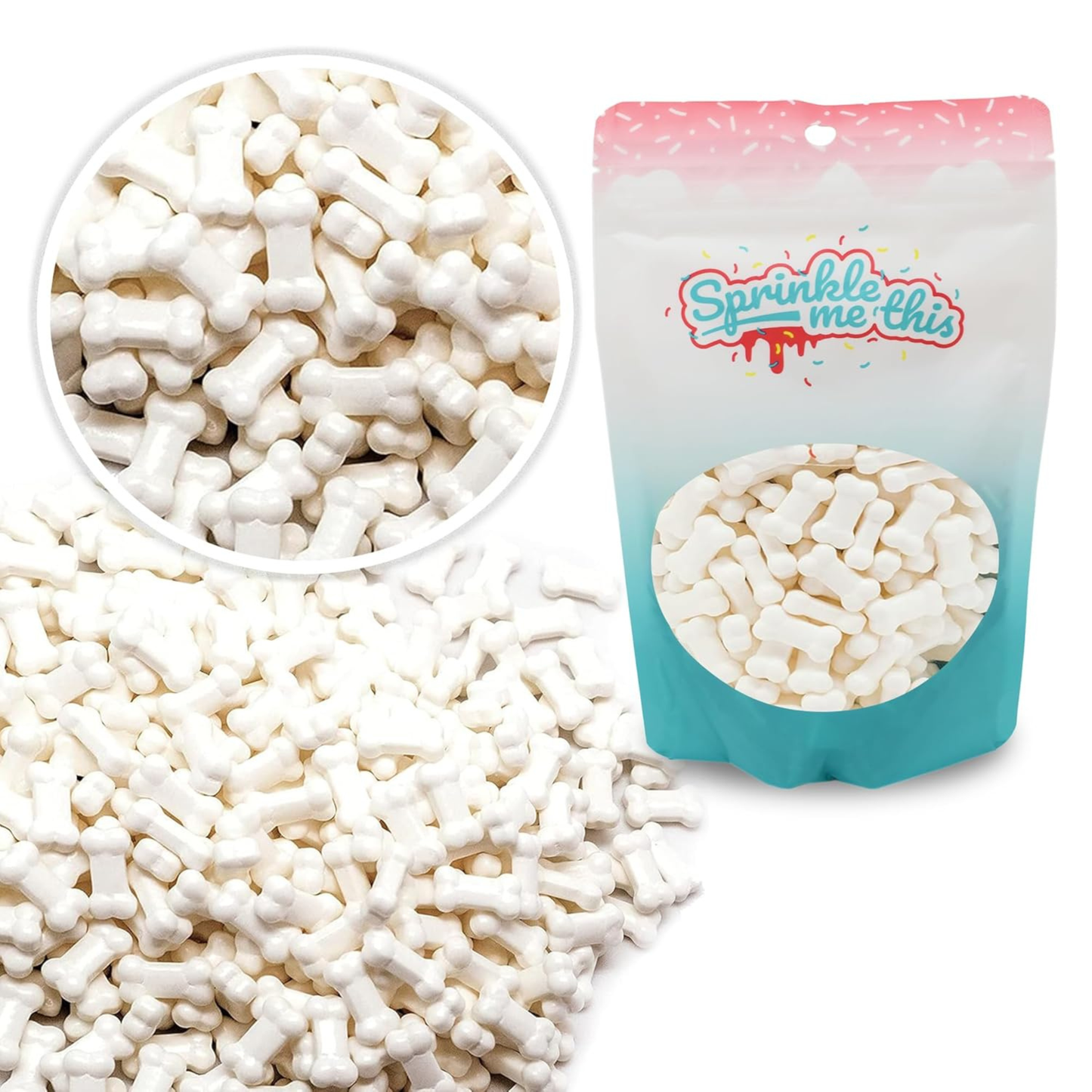 Sprinkle Me This – Bag of Bones Candy Sprinkles – 4, 8 & 12 oz – Halloween Dessert Topping for Cookies, Cupcakes & Cakes