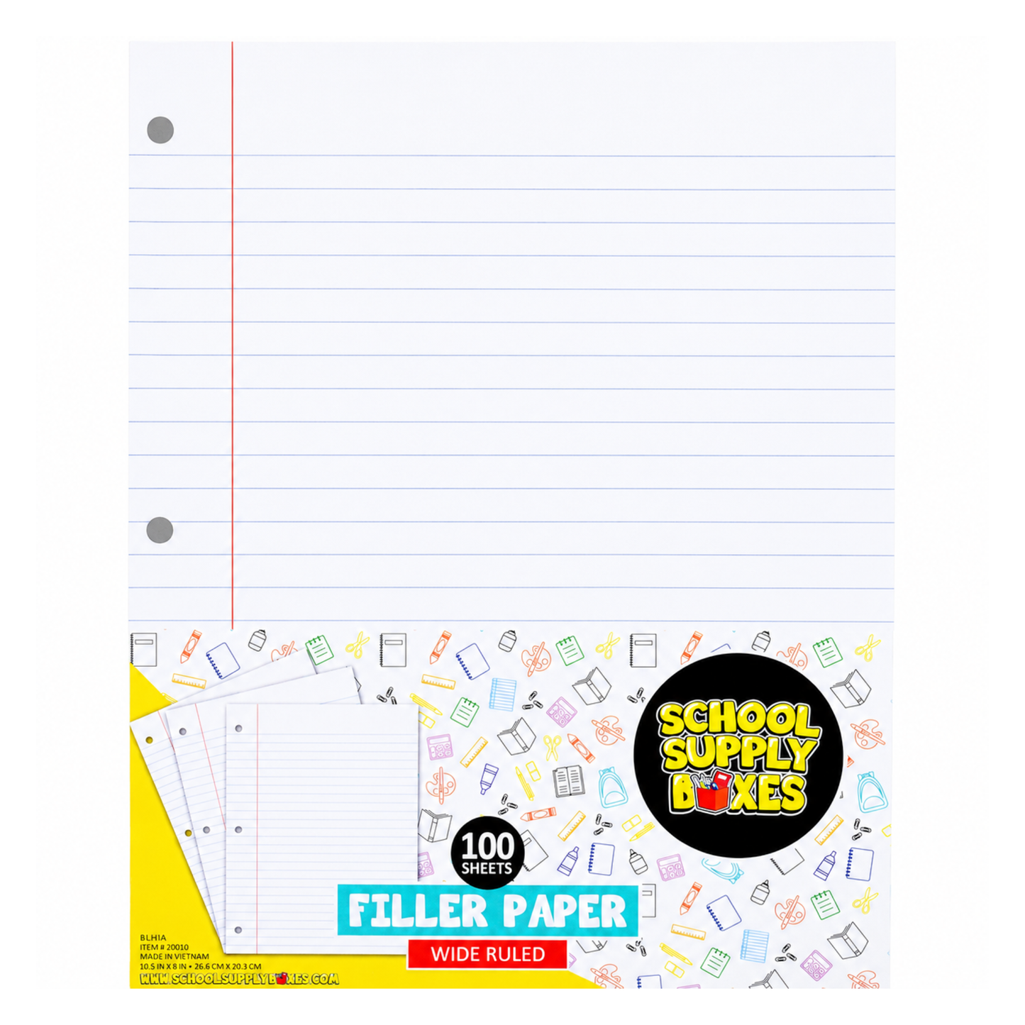 School Supply Boxes | College-Ruled or Wide-Ruled Loose Leaf Paper | Available in Multiple Pack Sizes | 100 Sheets Per Pack, 3-Ring Binder Compatible