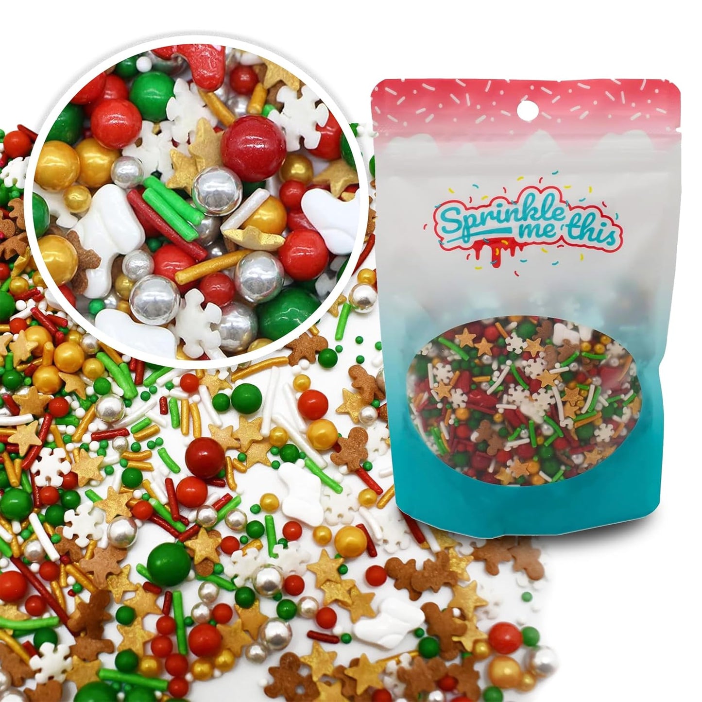Sprinkle Me This – Christmastime Treasures Edible Sprinkles – 4, 8 & 12 oz – Festive Dessert Topping for Cookies, Cupcakes, and Cakes