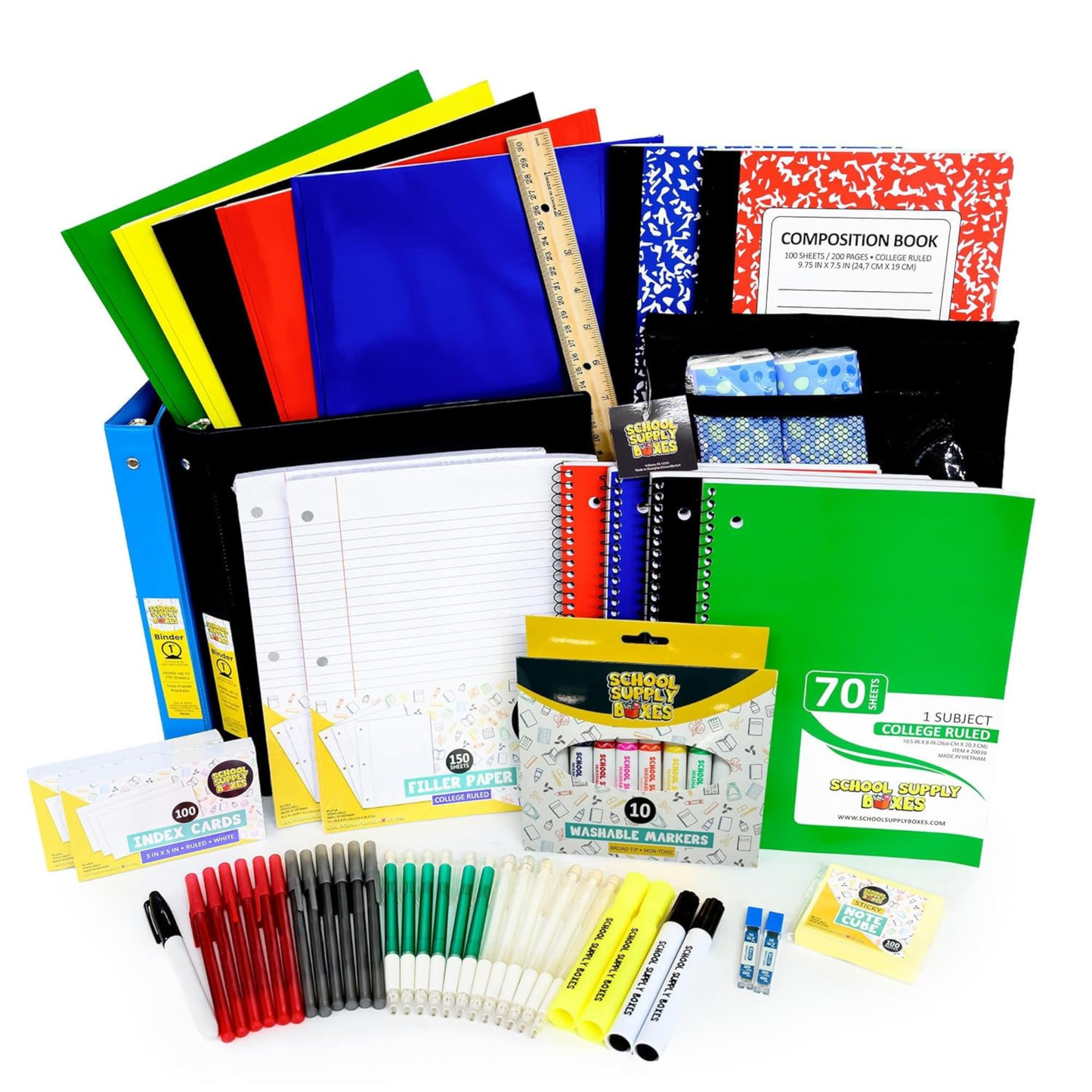 School Supply Boxes | High School Bundle (56 Piece) | House Brand Edition | Available in a Box (1 Unit), a Case (2 Units), and a Pallet (112 Units)