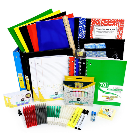 School Supply Boxes | High School Bundle (56 Piece) | House Brand Edition | Available in a Box (1 Unit), a Case (2 Units), and a Pallet (112 Units)