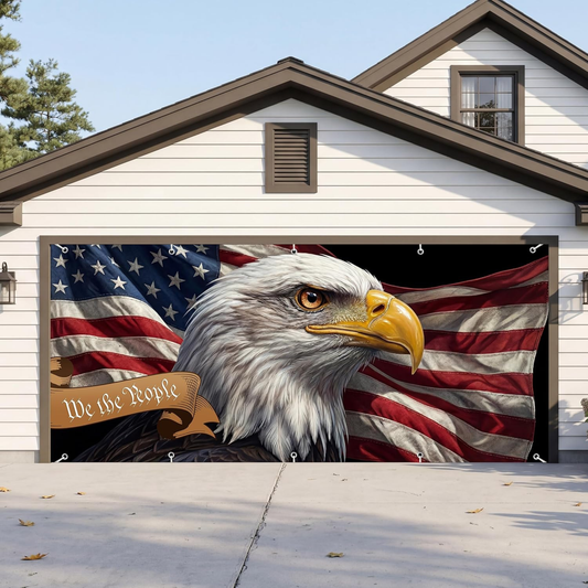American Flag Bald Eagle Backdrop Banner with We The People Design (16x17ft) | Patriotic Wall Hanging for Garages, Events, Photo Booths, Parties & Stage Decor