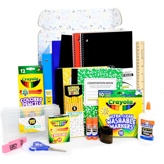 School Supply Boxes | Back to School Essentials Supplies Kit Bundle for K-8 Students (20 Piece) | First Day of School Must-Have Set with Notebooks, Pencils, Folders & More