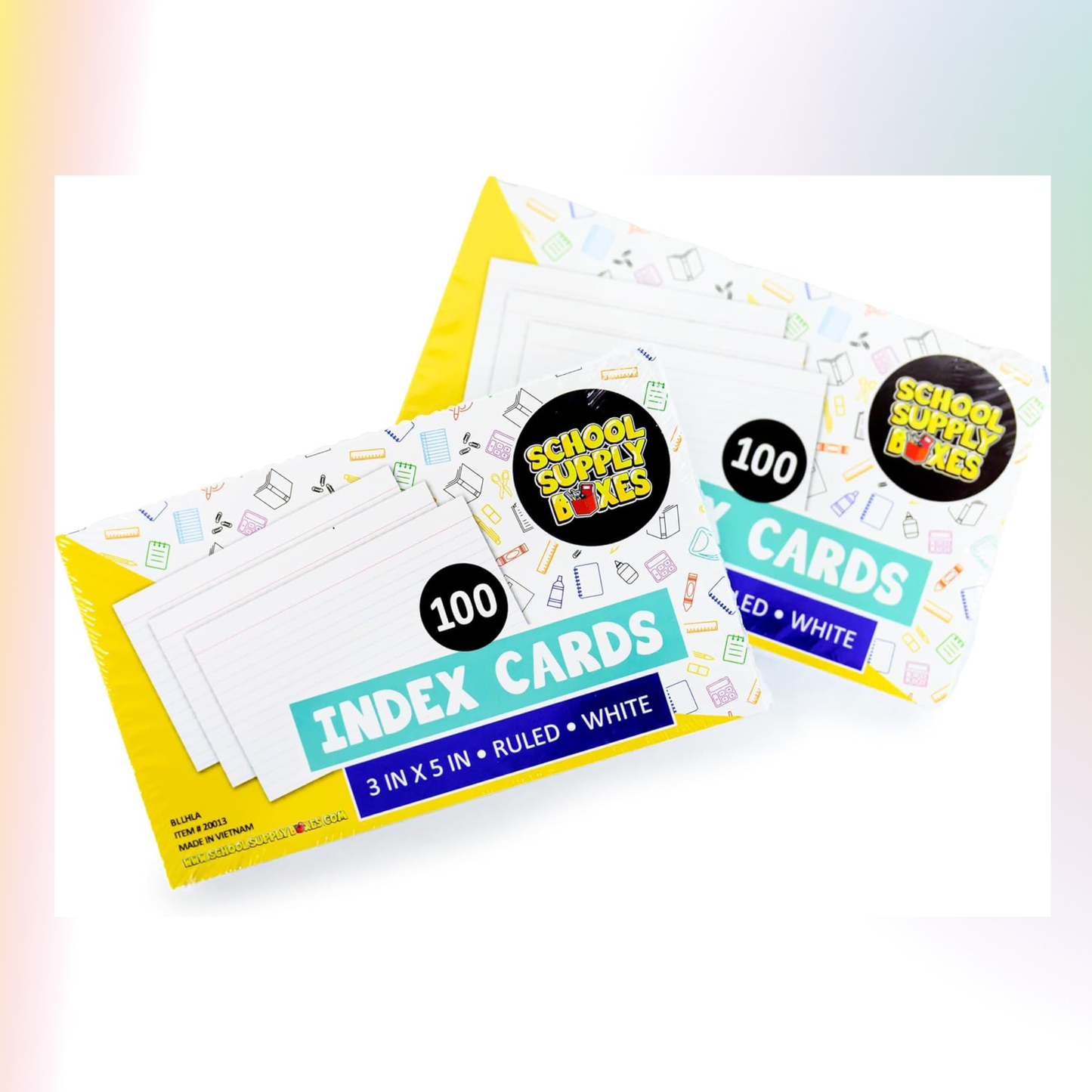 School Supply Boxes | 3x5 White Index Cards (100 ct.) | Available in 5 Pack, 10 Pack, 20 Pack, 50 Pack, & 100 Pack | Lined in Front, Blank in Back