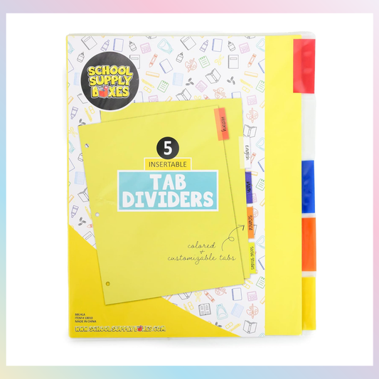 School Supply Boxes | (5 ct.) Insertable Tab Dividers  | Available in 6 Pack, 12 Pack, 24 Pack, 48 Pack, and 96 Pack | Colored & Customizable Tabs