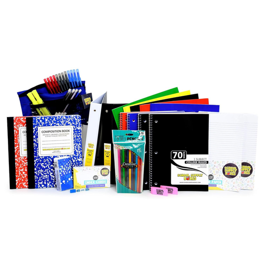 School Supply Boxes | Secondary School Bundle (50 Piece) | House Brand Edition | Available in a Box (1 Unit), a Case (2 Units), and a Pallet (112 Units)