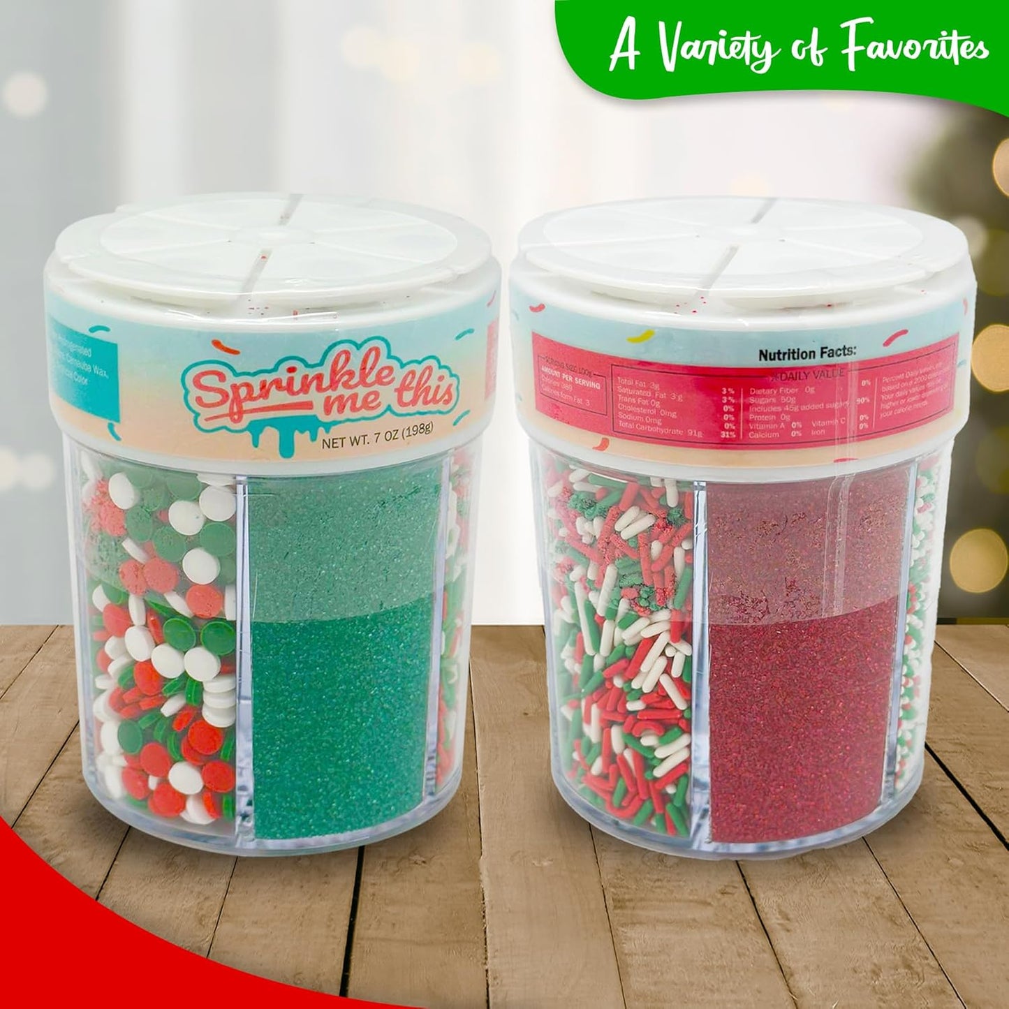 Sprinkle Me This – Happy Holly Days – 6 Cell Holiday Sprinkle Set (Jimmies, Confetti, Sugar Dust & Nonpareils)