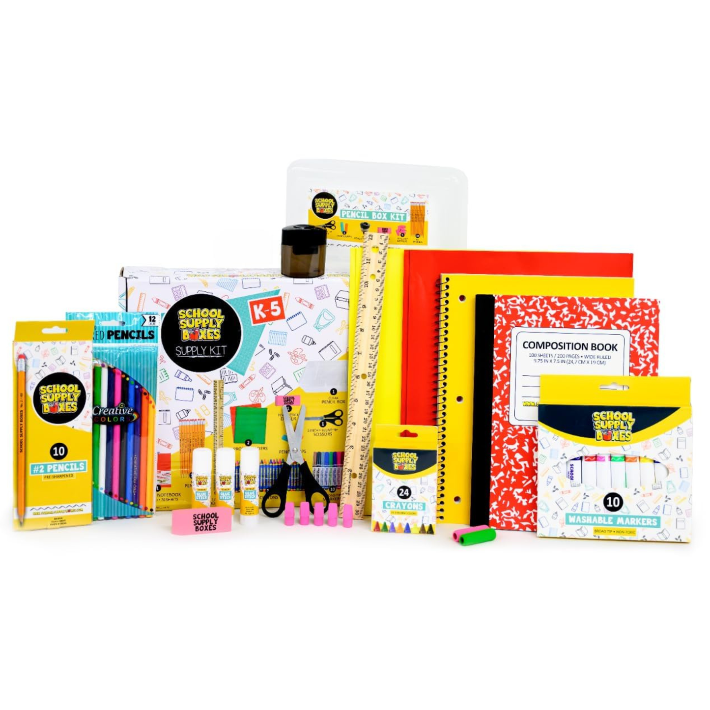 School Supply Boxes | Grades K–5 Back to School Kit (94 Piece) | House Brand Edition | Available in a Box (1 Unit), a Case (4 Units), and a Pallet (180 Units)
