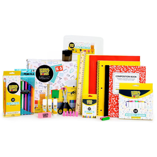 School Supply Boxes | Grades K–5 Back to School Kit (94 Piece) | House Brand Edition | Available in a Box (1 Unit), a Case (4 Units), and a Pallet (180 Units)